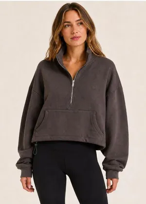 SET Active Heavyweight Sweats Half Zip Sweatshirt Dark Gray XS Oversized NWOT thumbnail 1