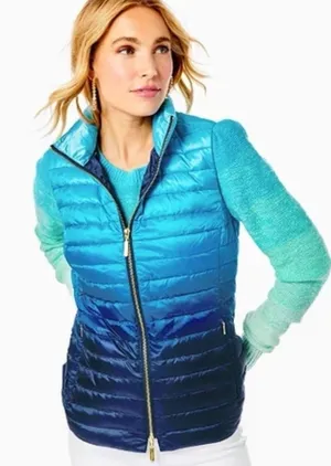 Lilly Pulitzer Noella Low Tide Down Puffer Vest‎ Small Navy Blue Ombre thumbnail 1