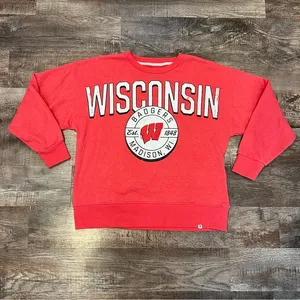 Fanatics Wisconsin Badgers Red Women’s Crewneck Sweatshirt Size Large thumbnail 1