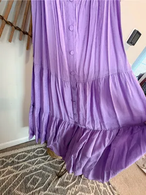 FRNCH Lilac Button-Front Tiered Maxi Dress Tie Back Wedding Guest Shower Spring thumbnail 9