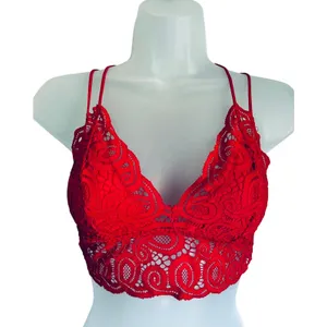 Victoria's Secret PINK Bralette Red Lace Lined Stretchy Pullover Small thumbnail 1