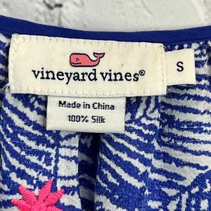 Vineyard Vines Silk Blouse Top Blue Pink Palm Print Long‎ Sleeve S Embroidered thumbnail 3