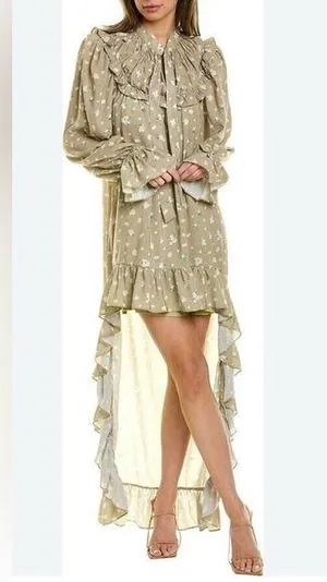 We Wore What NWT High Low Ruffle Floral Dress weworewhat Olive Size M $128 thumbnail 1