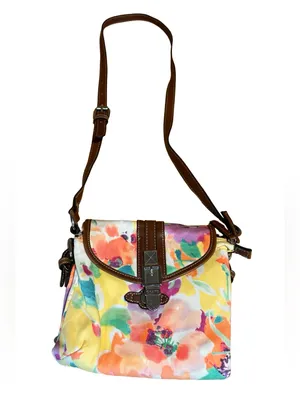 Chaps Pastel Watercolor Canvas Floral Print Crossbody Bag thumbnail 3