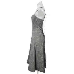 A Dong Silk Gray Sleeveless Tie Cami Square Neck A Line Fit & Flare Midi Dress S thumbnail 2