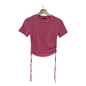 Zara Pink Ribbed Knit Crop Top Medium Ruched Y2K Streetwear coquette girl fest thumbnail 4