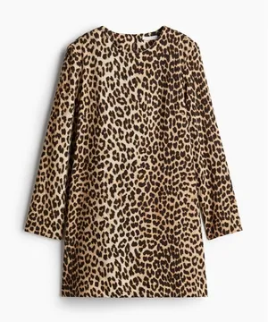 NEW H&M Tan Leopard Print Long Sleeve Shoulder Pad Mini Dress Women’s Size XS thumbnail 1