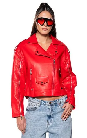 🆕 AKIRA Hot Cropped Aussy Moto Bomber Jacket Vegan Leather NWOT thumbnail 1