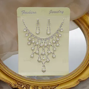 Bridal Wedding Jewelry Set Crystal Pearl Bridesmaid Party Necklace Drop Dangle Earrings Set thumbnail 5