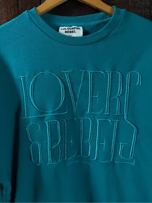 Colourful Rebel Teal 'Lovers & Rebels' Embroidered Sweatshirt Organic Cotton XS thumbnail 2