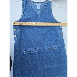 Vintage 90s Denim Jumper Dress Faded Glory Blue Sleeveless Pinafore Button Side thumbnail 6