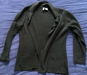 Collection by Cherie Dori Black Open Front Cardigan Sweater Notched Lapel Size S thumbnail 1