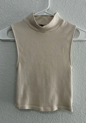 Zara Cream Sleeveless Mock Neck Tank thumbnail 1