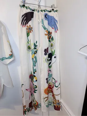 Tropical 2 Piece Set M Shirt Pants Drawstring Wide Leg NWOT thumbnail 3