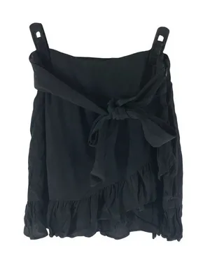 Express Womens Black Mini Faux Wrap Skirt Ruffle Hem Tie Waist Size 00 thumbnail 1
