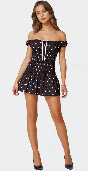 Edikted Jonie scrunch polka dot dress thumbnail 1