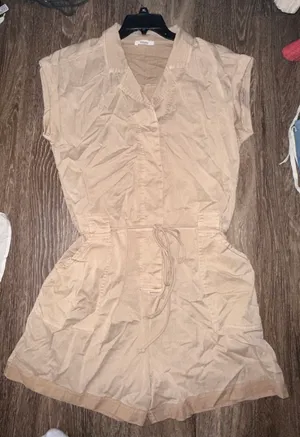 Splendid Denim Khaki Tie Waist Romper thumbnail 1