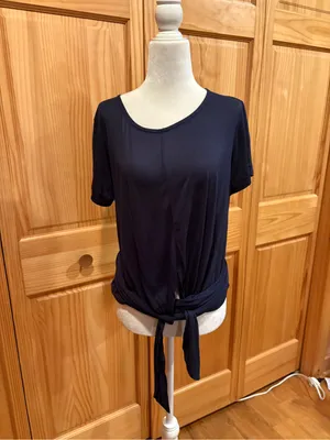 J.Crew short-sleeve tie-front knit top navy style G5714 size M NWT thumbnail 2