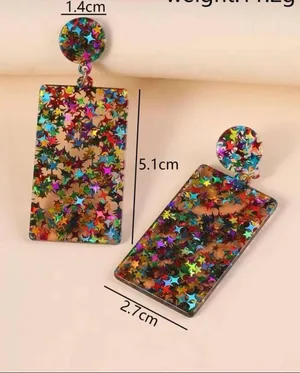 Multicolored Star Resin Rectangle Drop Earrings thumbnail 4