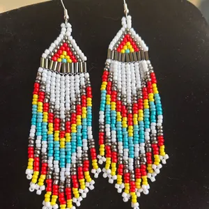 New..Colorful Seed Beaded Dangle Earrings Red thumbnail 2