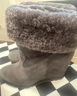 UGG Kyra Grey Suede Shearling Wedge Boots Womens 10 Grey ankle winter casual thumbnail 1