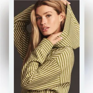 Anthropologie Pilcro Green Wharfside Striped Hoodie‎ 100% Cotton Size M thumbnail 2