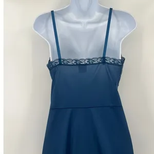 Vtg Val Mode Y2K Slip Dress Sz 32 Coquette Lace Midi Bow 90 Sheer USA Satin Blue thumbnail 7