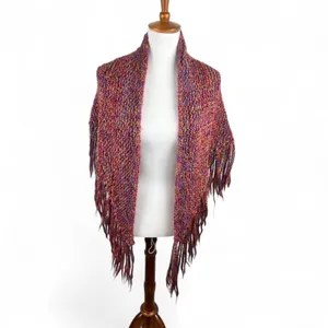 Handmade Hand Knit Triangle Fringe Shawl Wrap Multi Color Boho One Size thumbnail 2