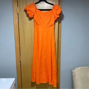 ASTR The Label Orange Off The Shoulder Midi A-Line Dress - Size Medium thumbnail 2