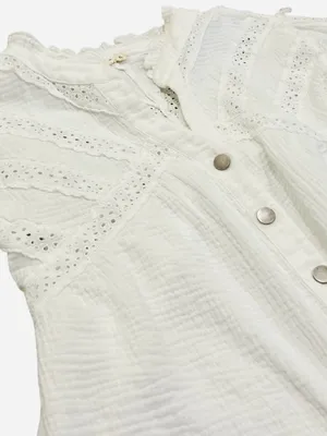 POL White Eyelet Button-Front Blouse thumbnail 3