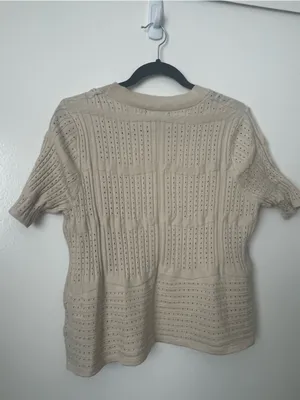 Open-Front Short-Sleeve Cardigan in Beige thumbnail 3
