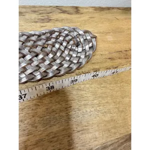 Gap Boho Metallic Silver Braided Leather Belt Wide Woven Twisted Womens Medium thumbnail 6
