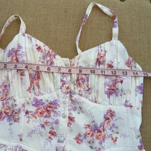 And Now This Women’s Floral Sweetheart Mini Dress Medium Cottagecore Linen Blend thumbnail 5