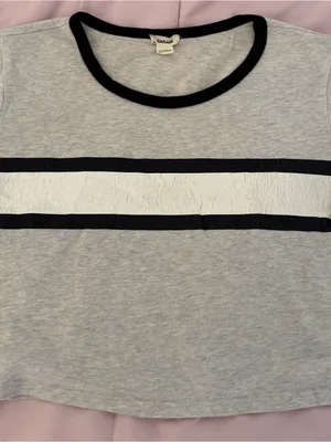 Garage Y2K Light Gray Crop Top with Black Trim and White Stripe, size S Petite thumbnail 9