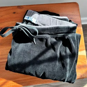 90s Vintage NYL Velour Track Pants L Black Y2K Workout Sportswear 00s Activewear thumbnail 1