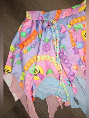 iHeartRaves Kandi Fairy Pixie Hem Mesh Rave Mini Skirt Pastel Bead Print size 1X thumbnail 5