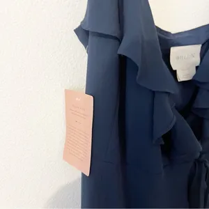 BHLDN Hailee Ruffle-Neck Wrap Georgette Gown Blue Navy Bridesmaids Size 10 NWT thumbnail 8