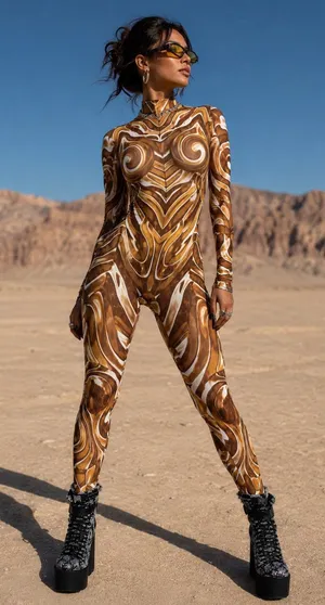 Candy Catz Mecha Vortex Gold Mesh Catsuit Bodysuit Y2K Cyber Rave S thumbnail 1