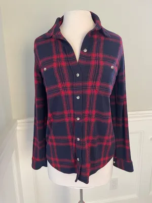 Faherty Red/Blue Plaid Flannel Button Down Shirt Size S! thumbnail 2