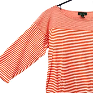 Lauren Jeans Co Size Medium‎ Shirt Red Pinstripe 3/4 Sleeve Casual Everyday LRL thumbnail 3