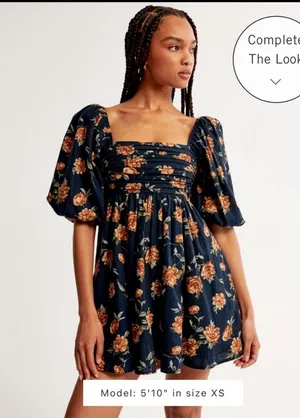 Abercrombie The Emerson Linen-Blend Puff Sleeve Mini Dress thumbnail 1
