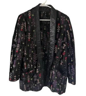 Anthropologie Bl^nk Embroidered Black Blazer Jacket thumbnail 1