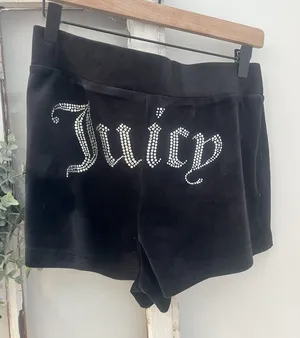 NWT Juicy Couture Black Velour‎ Rhinestone Logo Shorts Women's M Y2K Loungewear thumbnail 1