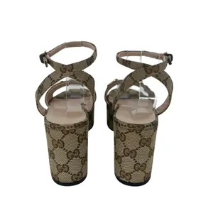 Gucci Lady Horsebit GG Supreme Canvas Platform Sandals Beige 37.5 Box Dust Bags thumbnail 12
