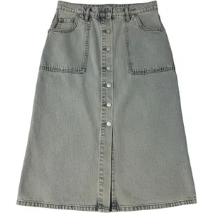Dylan Womens Light Acid Wash Denim Button Front Midi Skirt Size 6 Cotton Blue thumbnail 1