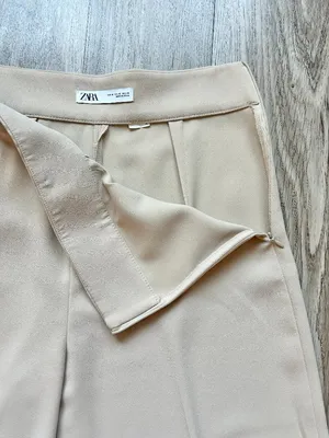 Zara Pleated Pull On Wide Leg Cropped Culottes Pants in Khaki Tan Size M thumbnail 6