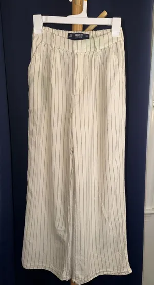 Hollister Livvy Cream Beige Linen Pleated Ultra High Rise Wide Trousers Pants XS thumbnail 1