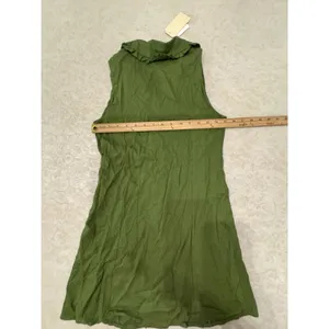 Monteau‎ dress button-front Shirt ruffle Peter Pan collar Linen Green Size Small thumbnail 12