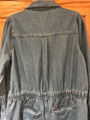 Madewell Denim Long-Sleeve Button-Front Cotton Romper in Rushland‎ Wash Size XXL thumbnail 11