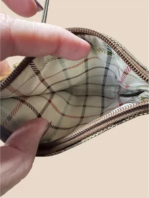 Coach Signature “C” Wristlet Pouch Brown Tan Plaid Interior thumbnail 6